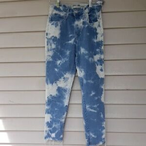 LEVI'S 721 Tie-Dye Jeans High Rise Skinny Ankle Raw Hems Blue Size 29